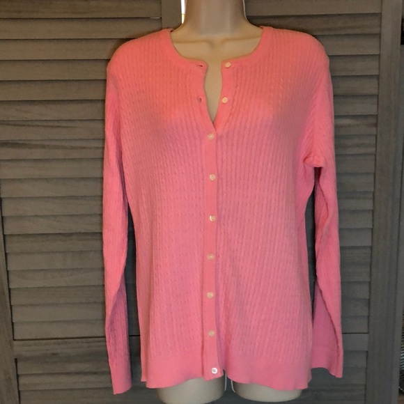 Lilly Pulitzer Sweaters - NEW!! Lilly Pulitzer pink cotton sweater cable knit design NWT cardigan sz. Lrg